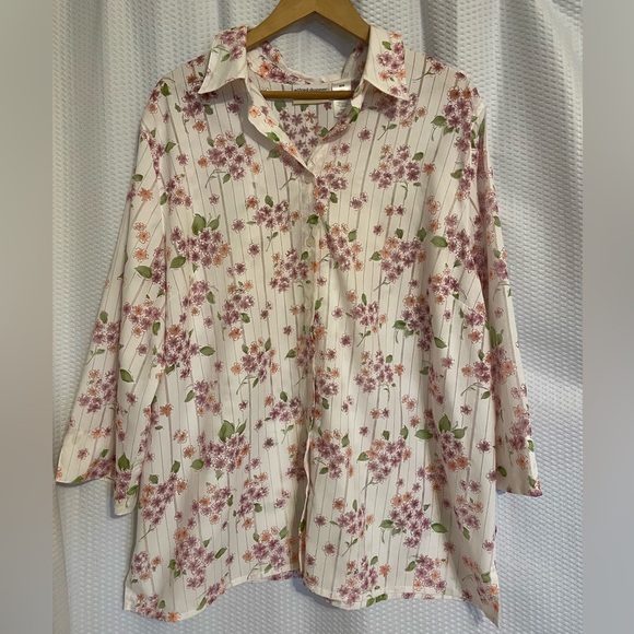 Alfred Dunner white with floral print 3/4 sleeve button down shirt size 22W - Picture 1 of 3